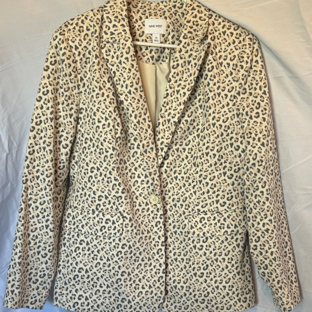 Nine West Cream and Black Animal Print Blazer
